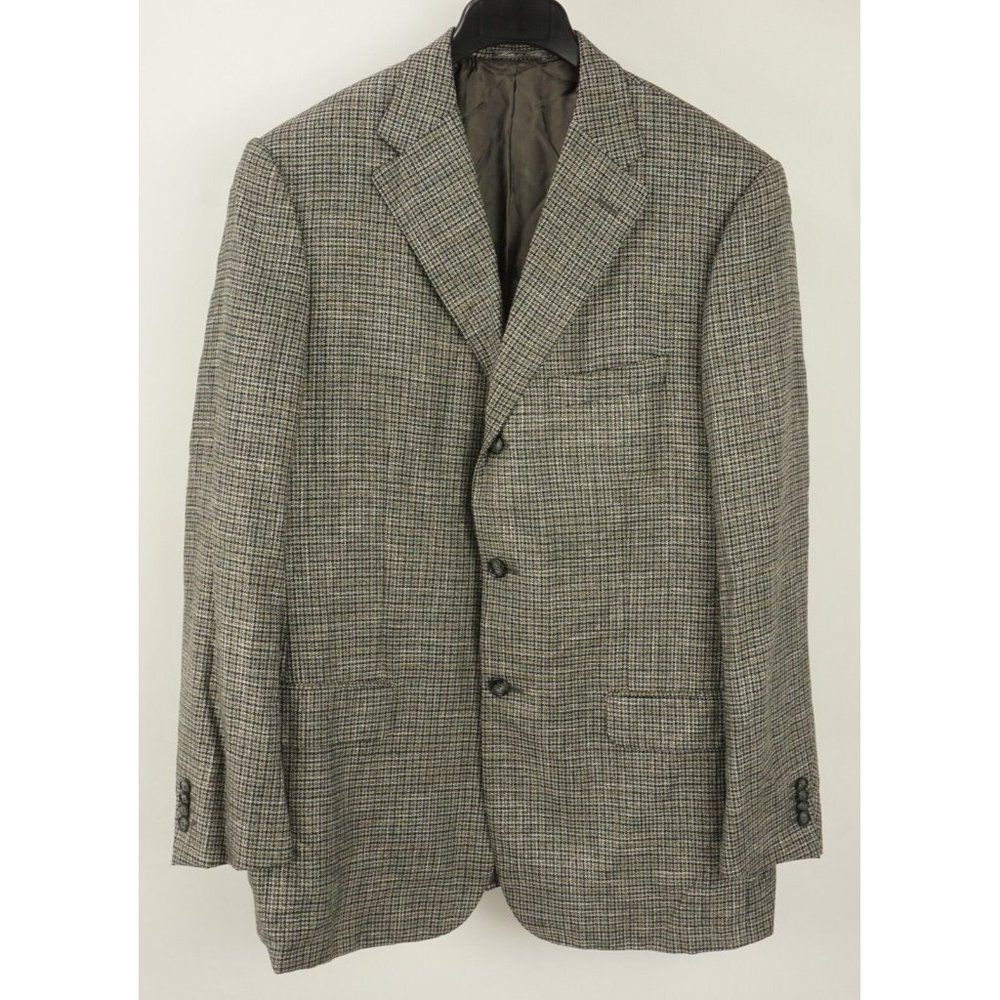 Corneliani‎ Leader Men's 44R Gray Black Tan Check Knit Wool 3 Button Sport Coat